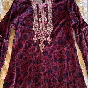 Ritu Kumar Maroon Floral embroidered Kurta and Sharara Pants